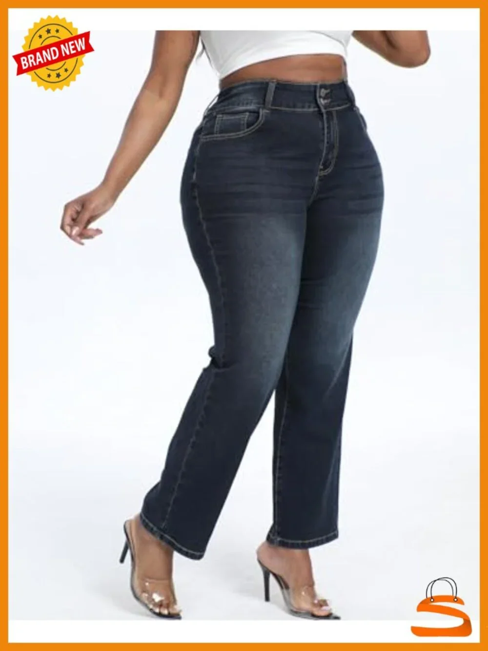 Plus Size Straight Leg Stretchy High Waisted Casual Jeans